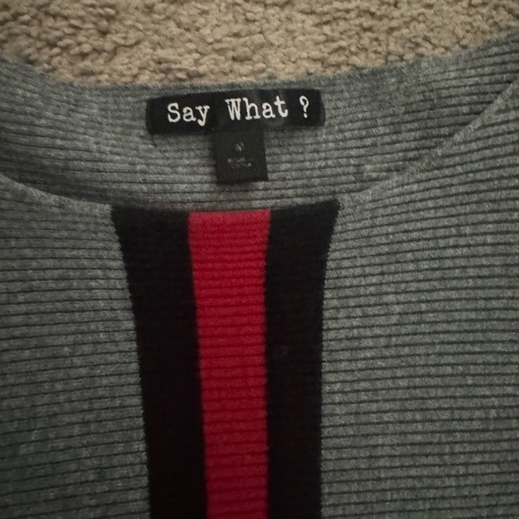Gray Knit Top with Red & Black Stripe Detail - Picture 4 of 6